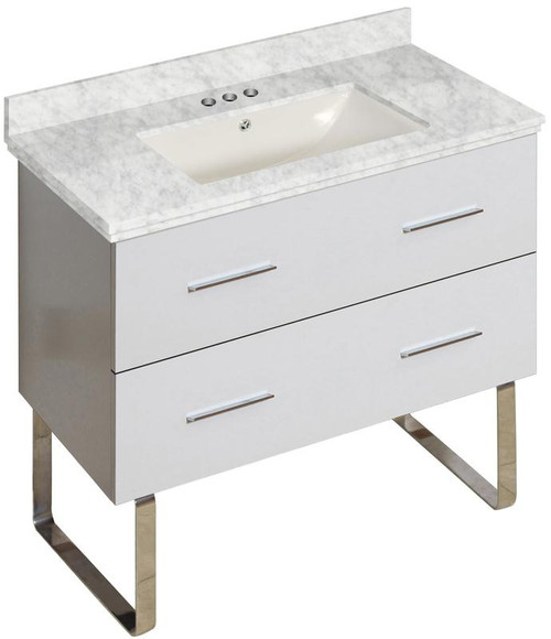 Floor Mount White Vanity Set For 3H4" Drilling Bianca Carara Top Biscuit Sink (AI-18696)