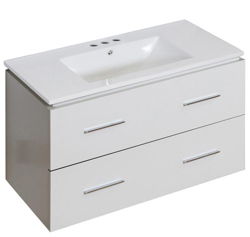 35.5" W Wall Mount White Vanity Set For 3H4" Drilling (AI-18669)