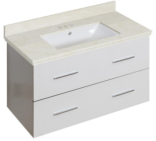 Wall Mount White Vanity Set For 3H4" Drilling Beige Top White Um Sink (AI-18680)