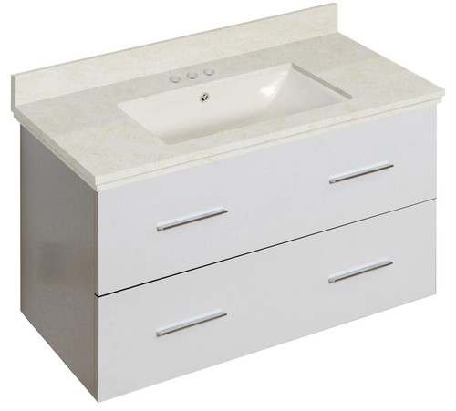 Wall Mount White Vanity Set For 3H4" Drilling Beige Top Biscuit Um Sink (AI-18681)