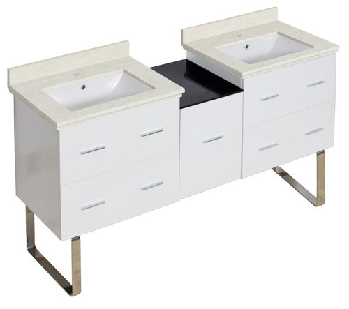 61.5" W Floor Mount White Vanity Set For 1 Hole Drilling White Um Sink (AI-19003)