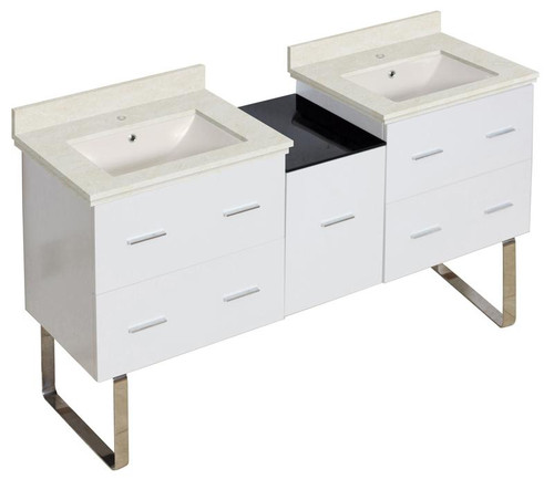 61.5" W Floor Mount White Vanity Set For 1 Hole Drilling Biscuit Um Sink (AI-19004)