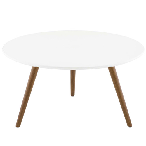 Lippa 28" Round Wood Top Coffee Table With Tripod Base EEI-3658-WAL-WHI