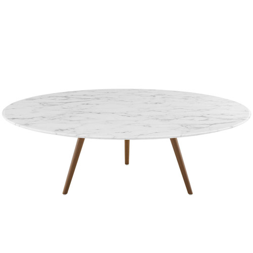 Lippa 47" Round Artificial Marble Coffee Table With Tripod Base EEI-3669-WAL-WHI