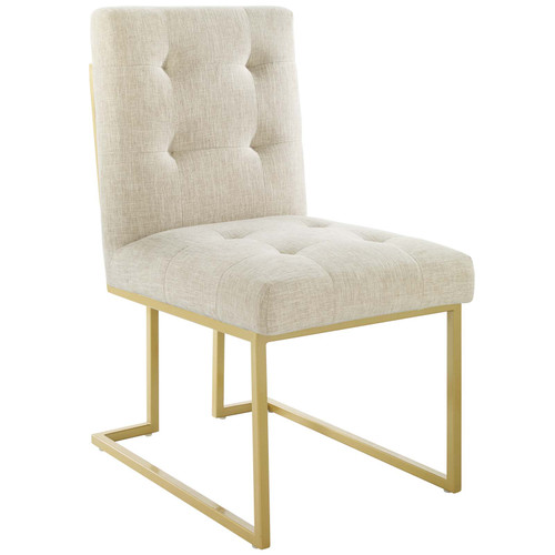 Privy Gold Stainless Steel Upholstered Fabric Dining Accent Chair EEI-3743-GLD-BEI