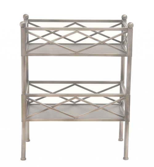 Stylish Brushed Silver 2 Shelf Serving Cart Or Bookcase (370377)