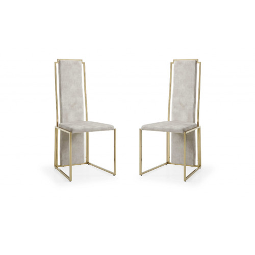Ultra Modern Beige Suede And Gold Dining Chairs (Set Of 2) (370683)
