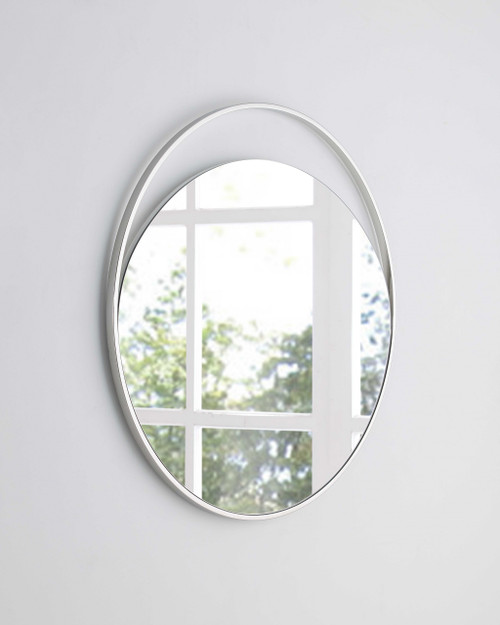 40" X 1.5" X White Glass Large Round Mirror (372094)