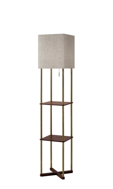 12.5" X 12.5" X 62.25" Walnut Wood Meta Shelf Floor Lamp (372531)
