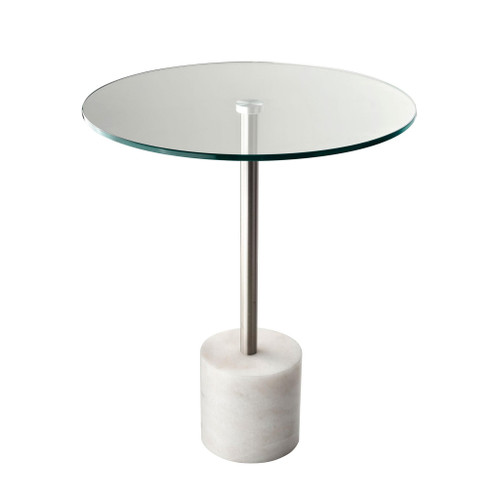 17.75" X 17.75" X 21" Brushed Steel White Marble End Table (372938)