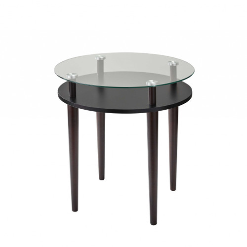 Modern Round Black And Glass Side End Table (372980)