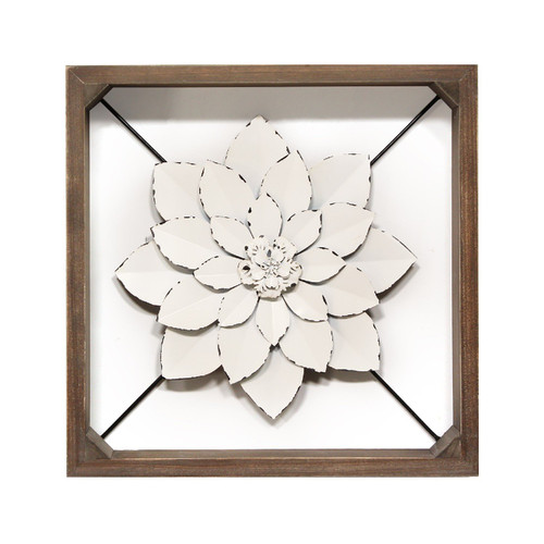 White Metal & Wood Framed Wall Flower (373176)