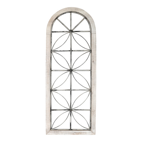 Distressed White Metal & Wood Window Panel (373420)