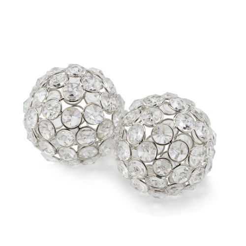 3" X 3" X 3" Silver Iron & Cristal Spheres (Set Of 2) (373743)