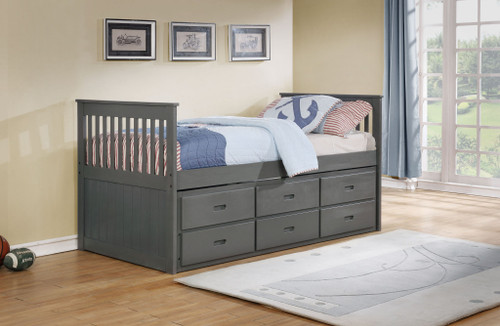 80" X 42" X 37" Grey Solid And Manufactured Wood Twin Captain Bed With Twin Trundle & 3 Drawers (373859)