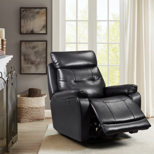 33.46" X 38.18" X 39.8" Black Leather Pvc Glider & Swivel Power Recliner With Usb Port (374128)