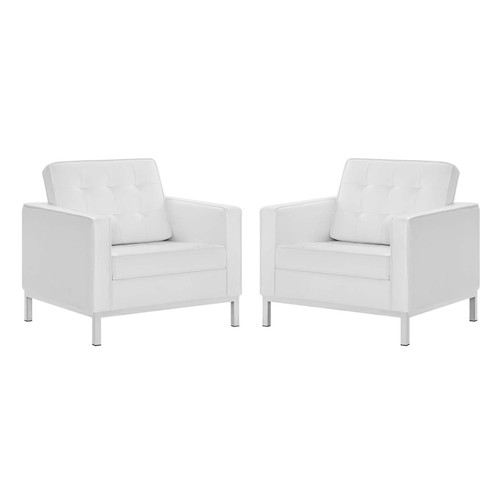 Loft Tufted Upholstered Faux Leather Armchair Set Of 2 EEI-4101-SLV-WHI
