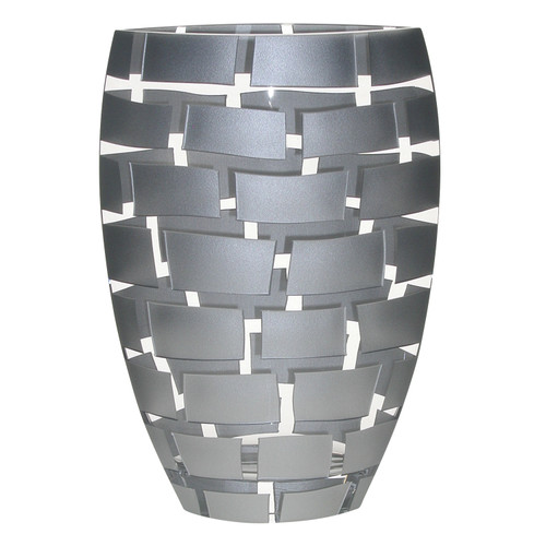 12" Mouth Blown Wall Design Silver Vase (375734)