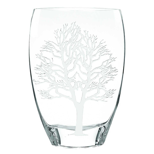 12" Mouth Blown Frosted Crystal European Made Tree Of Life Vase (375736)