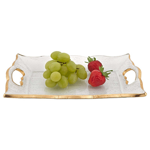 7 X 11 Hand Decorated Scalloped Edge Gold Leaf Vanity Or Snack Tray With Cut Out Handles (375752)