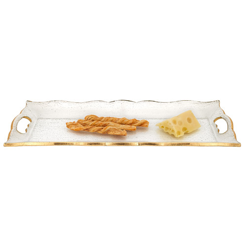 7 X 20 Hand Decorated Scalloped Edge Gold Leaf Tray With Cut Out Handles (375753)