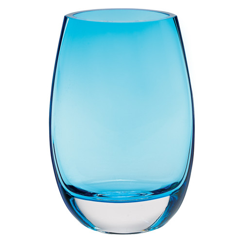 8" Mouth Blown Crystal Lead Free Oval Thick Aqua Blue Walled Vase (375844)