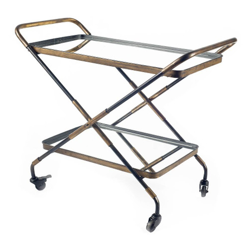 Rectangular Black And Gold Metal With Mirror Glass Shelves Bar Cart (376010)