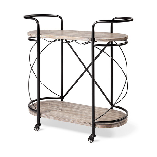 Cyclider Black Metal With Two Wooden Shelves Bar Cart (376019)