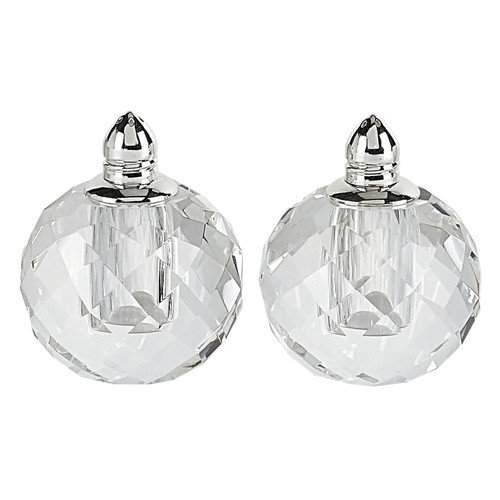 Handcrafted Optical Crystal And Silver Rounded Salt & Pepper Shakers (376099)