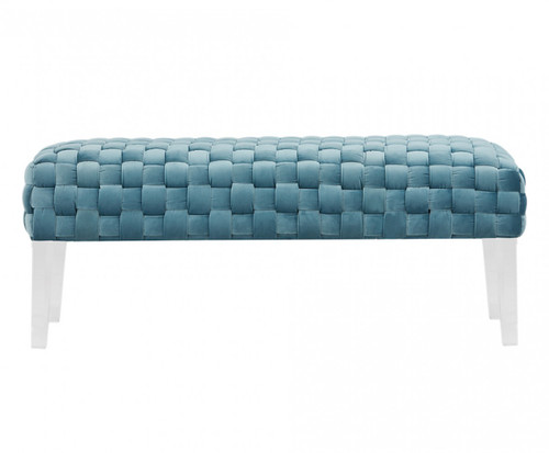 Rectangular Modern Light Teal Textured Velvet Bench With Acrylic Legs (376313)
