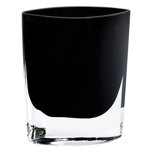 8" Mouth Blown Crystal European Made Lead Free Jet Black Pocket Shaped Vase (376330)