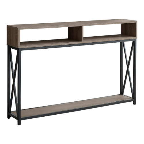 48" Rectangular Taupewithblack Metal Hall Console With 2 Shelves Accent Table (376509)