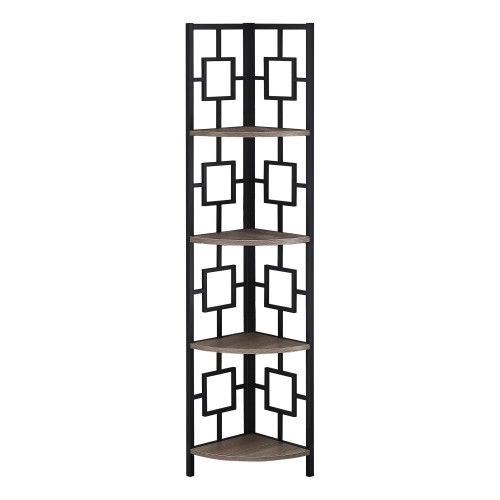 62" Dark Taupe And Black Metal Corner Bookcase With 4 Shelves (376526)