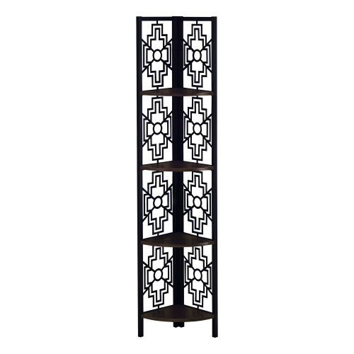 62" Bookcase With 4 Solid Espresso Shelves And Black Metal Corner Etagere (376535)