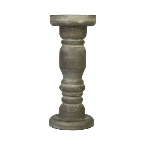 Wooden Candle Holder With White Wash Gfinish Over Grey (376605)
