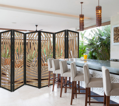 3 Panel Room Divider With Tropical Leaf Design (376792)