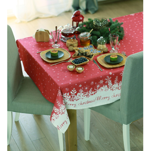 84" Merry Christmas Printed Rectangle Tablecloth In Red (376819)