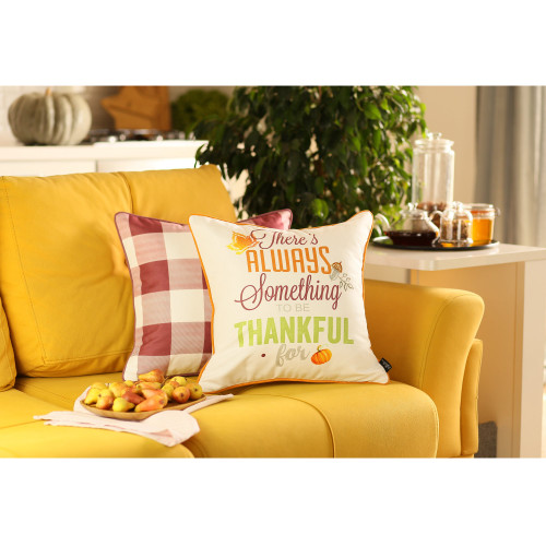 Set Of 4 - 18" Thanksgiving Gingham Throw Pillow Cover In Multicolor (376863)