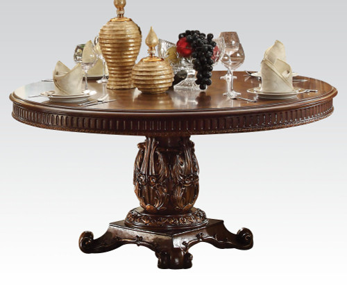 Round Wooden Top Dining Table With Single Carved Pedestal (376942)
