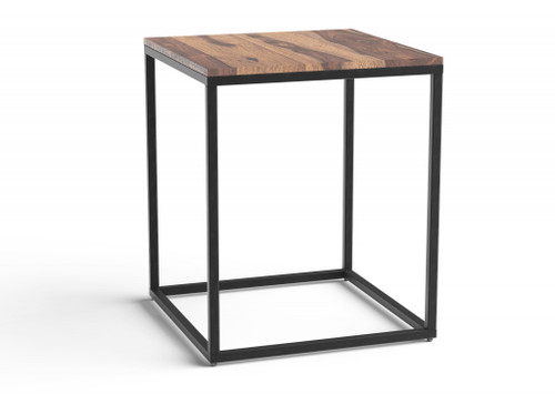 Sheesham Wooden End Table With Black Metal Legs (379809)
