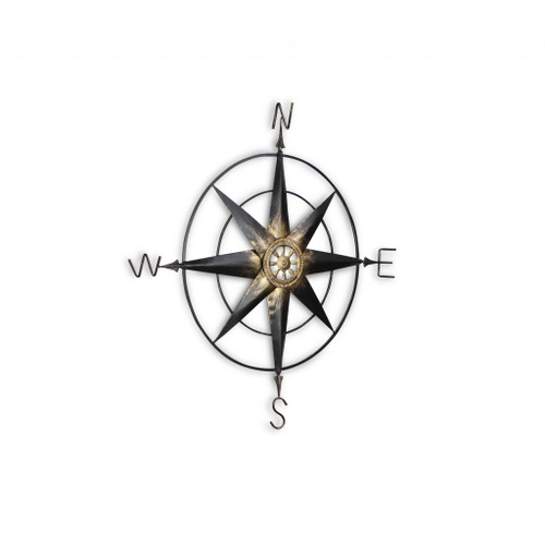 Black Metal Wall Decor Compass With Gold Center Accents (379829)