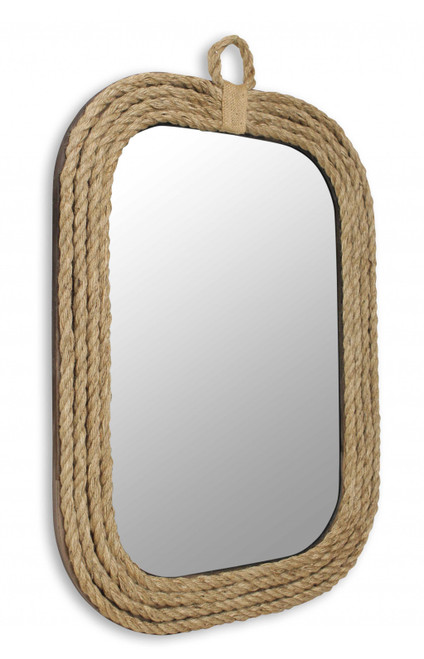 Brown Rounded Rectangular Shaped With Nautical Rope Frame Wall Mirror (379867)