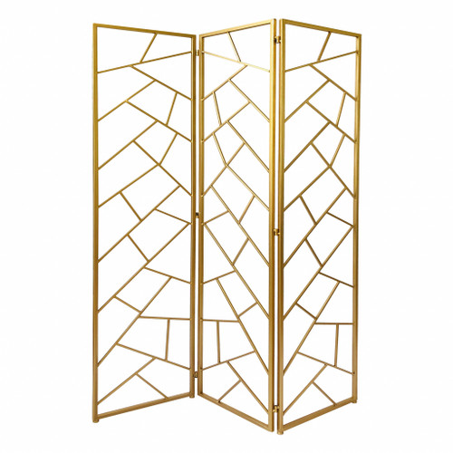 3 Panel Gold Room Divider With Geometric Motif (379902)