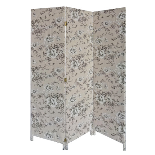 3 Panel Beige And Black Soft Fabric Finish Room Divider (379907)