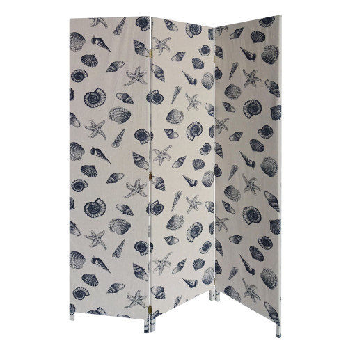3 Panel Beige And Blue Soft Fabric Finish Room Divider (379908)