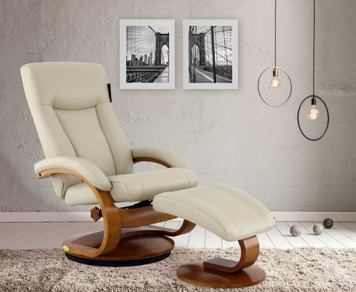 Modern Ergonomic Off White Faux Leather Recliner And Ottoman Set (379963)