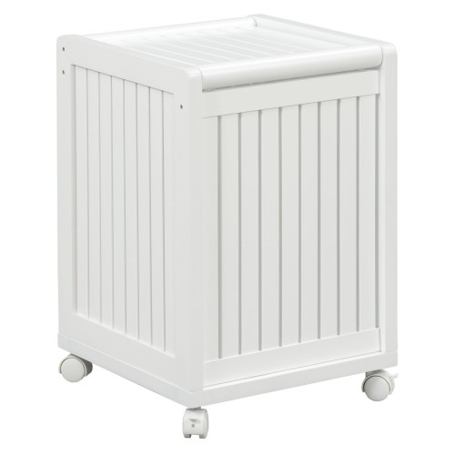 Rolling Solid Wood Laundry Hamper With Lid In White (380048)