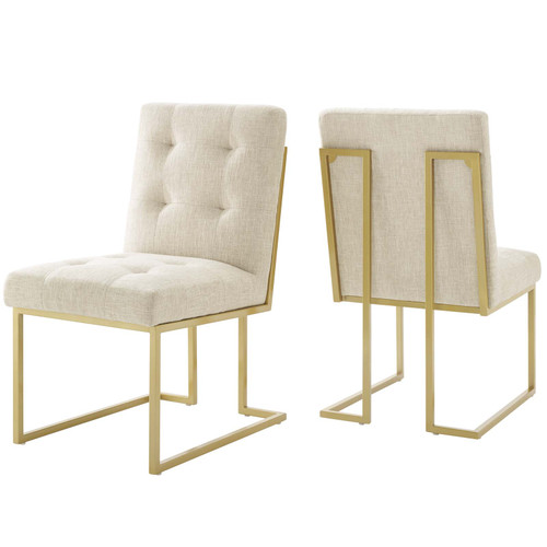 Privy Gold Stainless Steel Upholstered Fabric Dining Accent Chair Set Of 2 EEI-4151-GLD-BEI