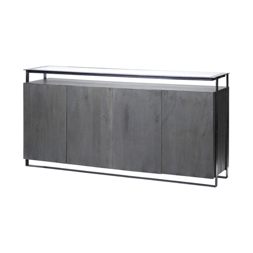 Glass Top Gray 4 Solid Wood Cabinets Metal Frame Sideboard (380251)