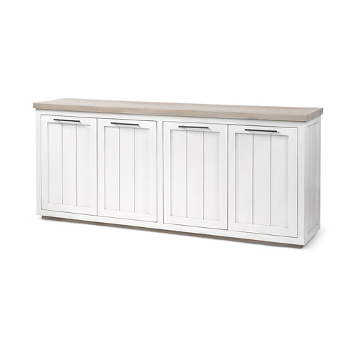 Brown Solid Mango Wood Top & White Frame Sideboard With 4 Cabinet Doors (380252)